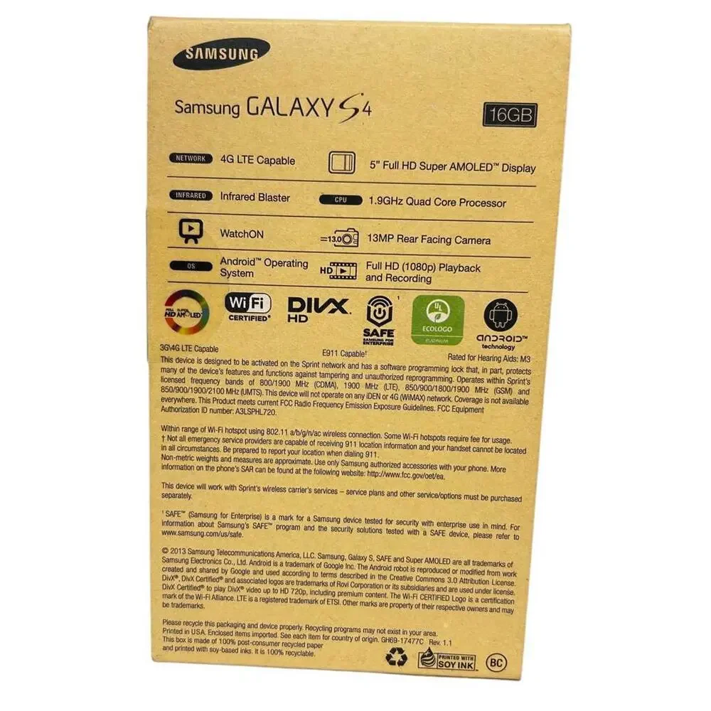 Samsung Galaxy S4 SPHL720BKK Sprint 16GB Black w/ Box & Accessories WORKING